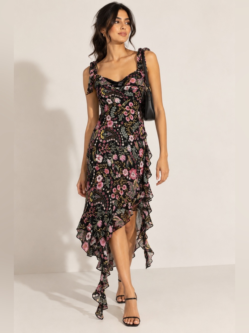Forever 21 Floral Asymmetrical Ruffle Dress Size XS